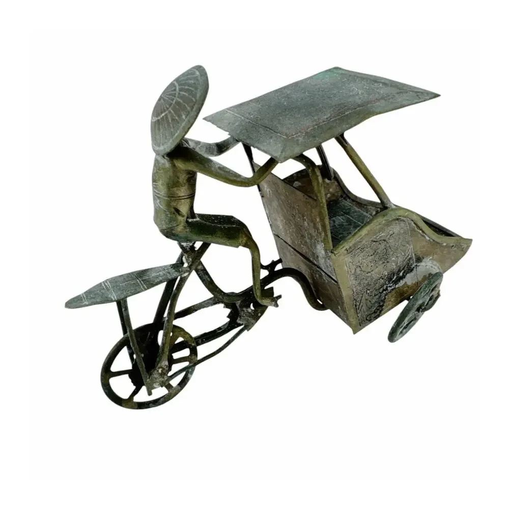 Brass Vietnamese Vintage Figurine Man on Rickshaw